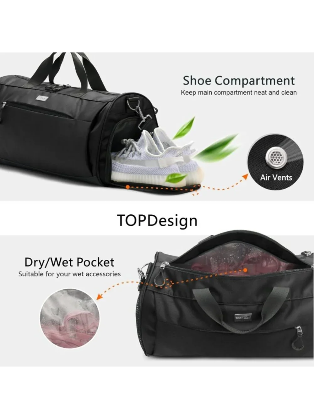 Unisex Gym Duffel Bag with Shoe Compartment & Wet Pocket for Travel & Sports
